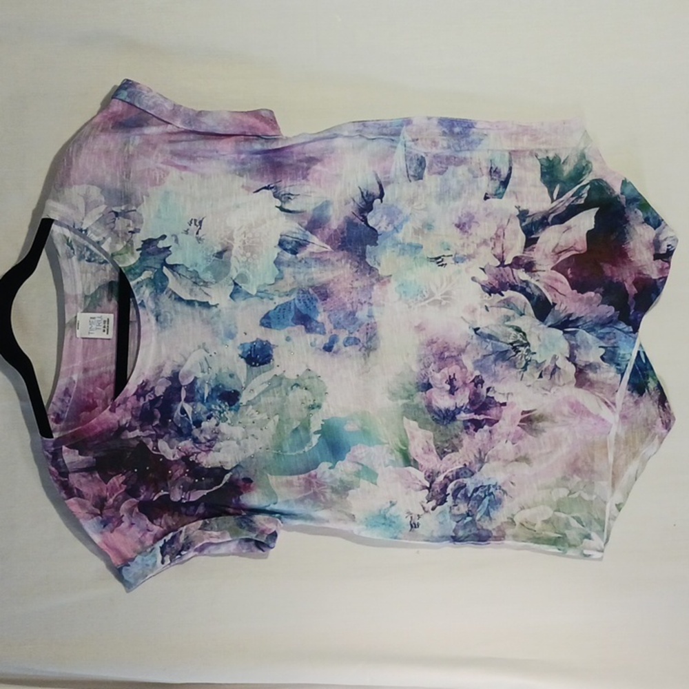 3 FOR $15 Women's Time and Tru jeweled,floral, purple short sleeve T shirt, sz M